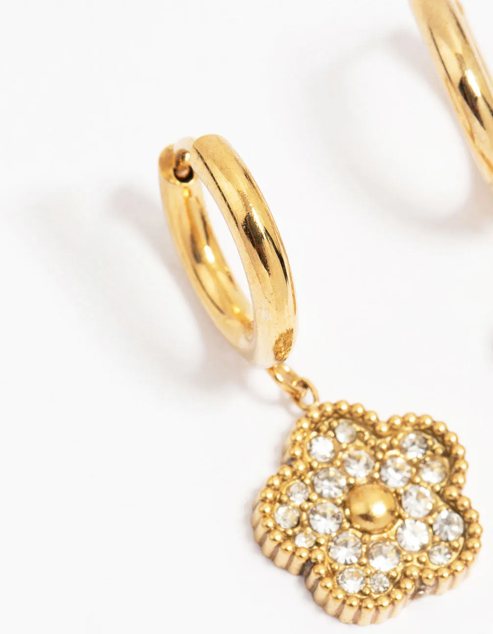 Waterproof Gold Plated Stainless Steel Cubic Zirconia Flower Drop Hoop Earrings sold by lovisa product image thumbnail 2