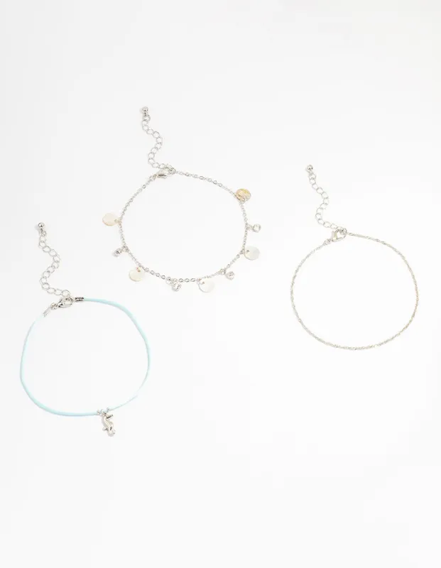Silver Genuine Shell  Seahorse  Anklets 3-Pack sold by lovisa