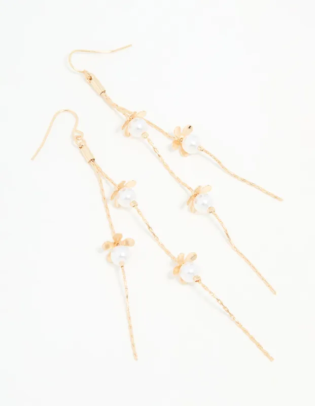 Gold Pearl Flower Chain Drop Earrings sold by lovisa