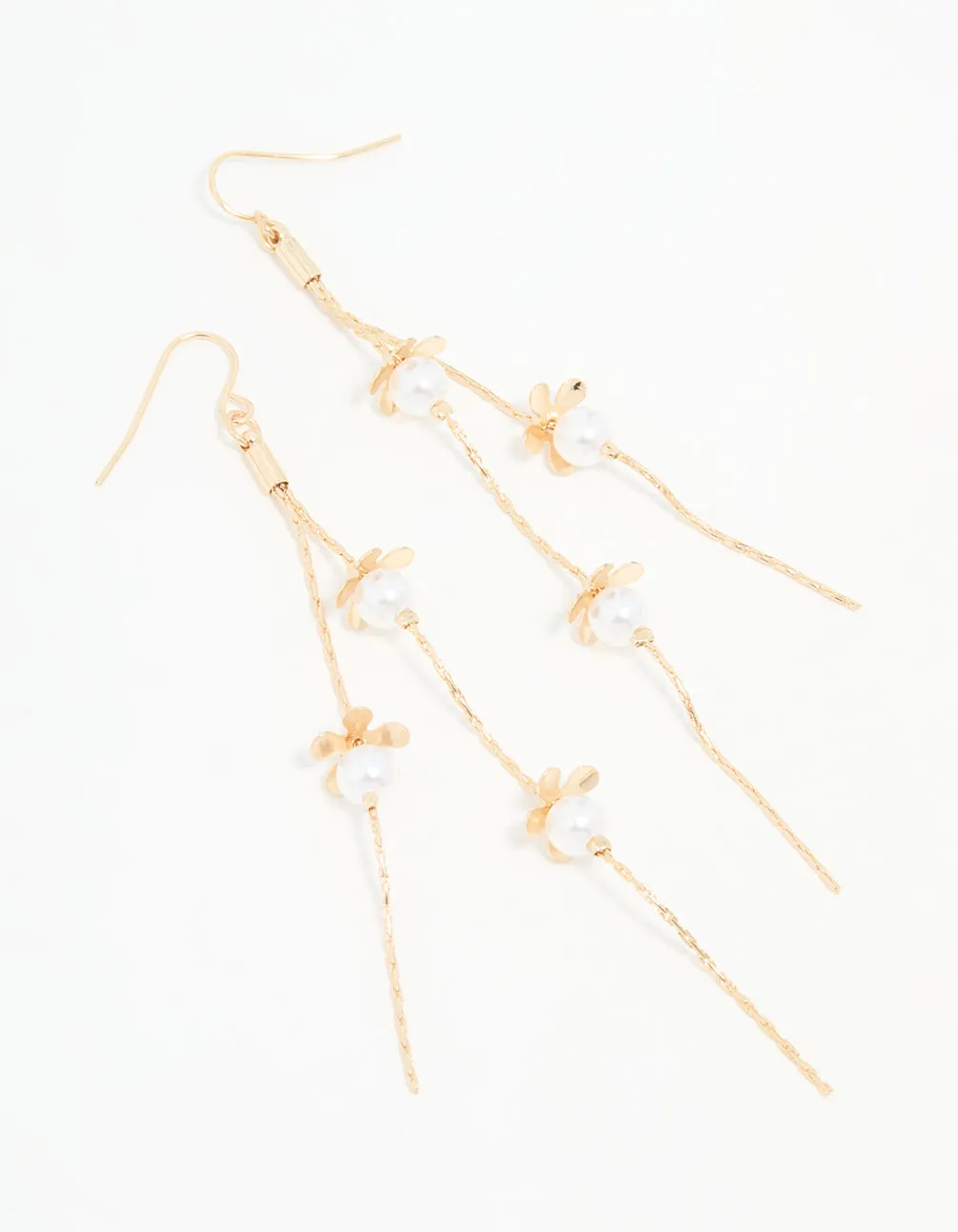 Gold Pearl Flower Chain Drop Earrings sold by lovisa