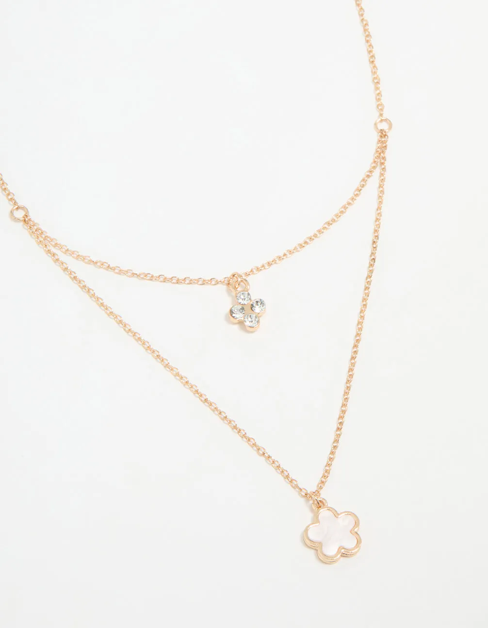Gold Diamante Flower Layered Necklace sold by lovisa
