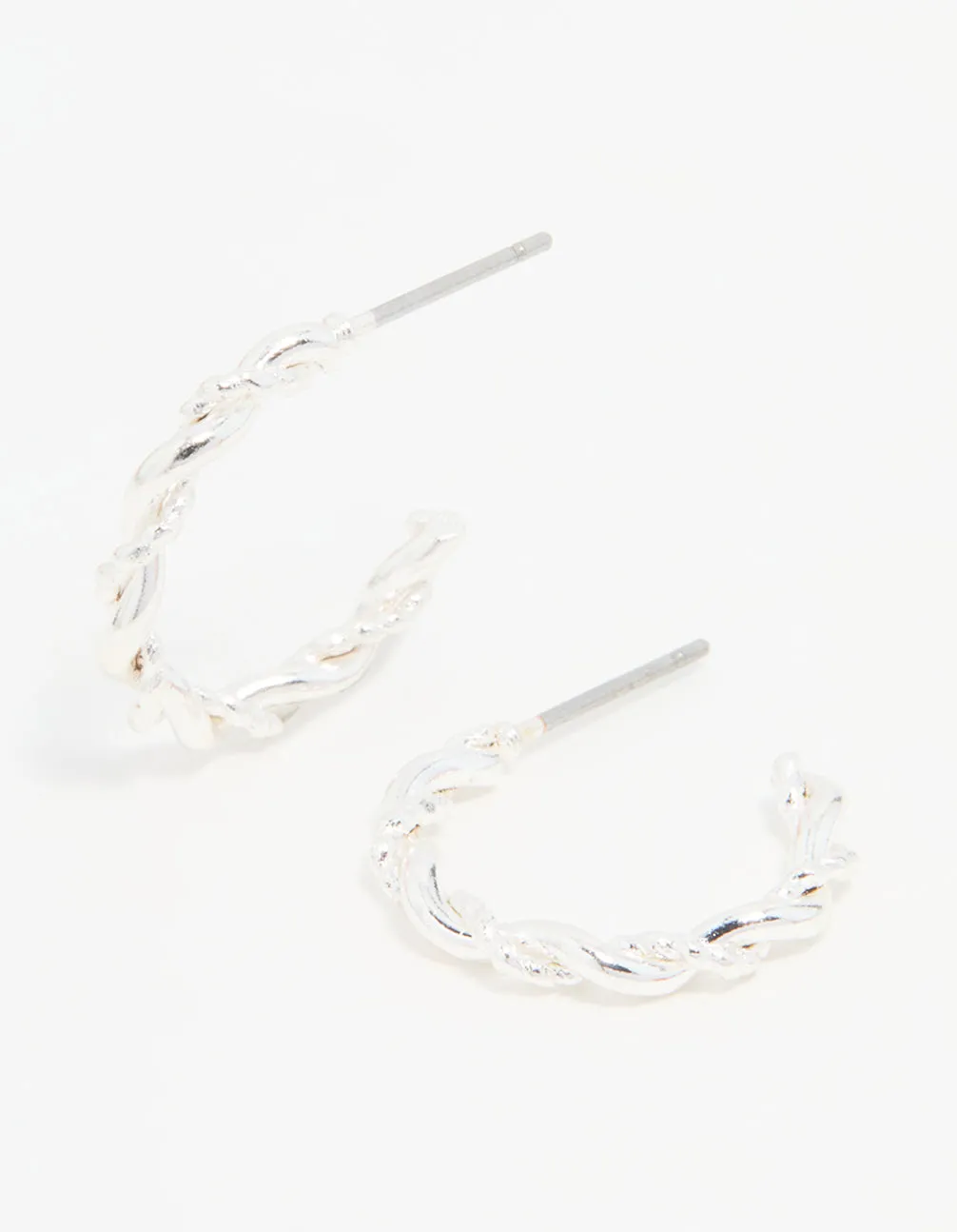 Silver Textured Twisted Hoop Earrings sold by lovisa