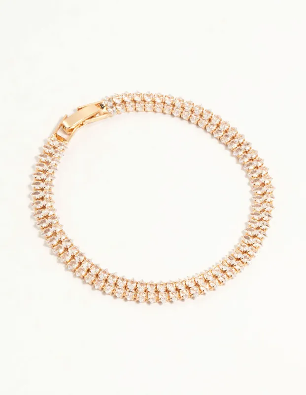 Gold Fine Marquise Cubic Zirconia Layered Tennis Bracelet sold by lovisa