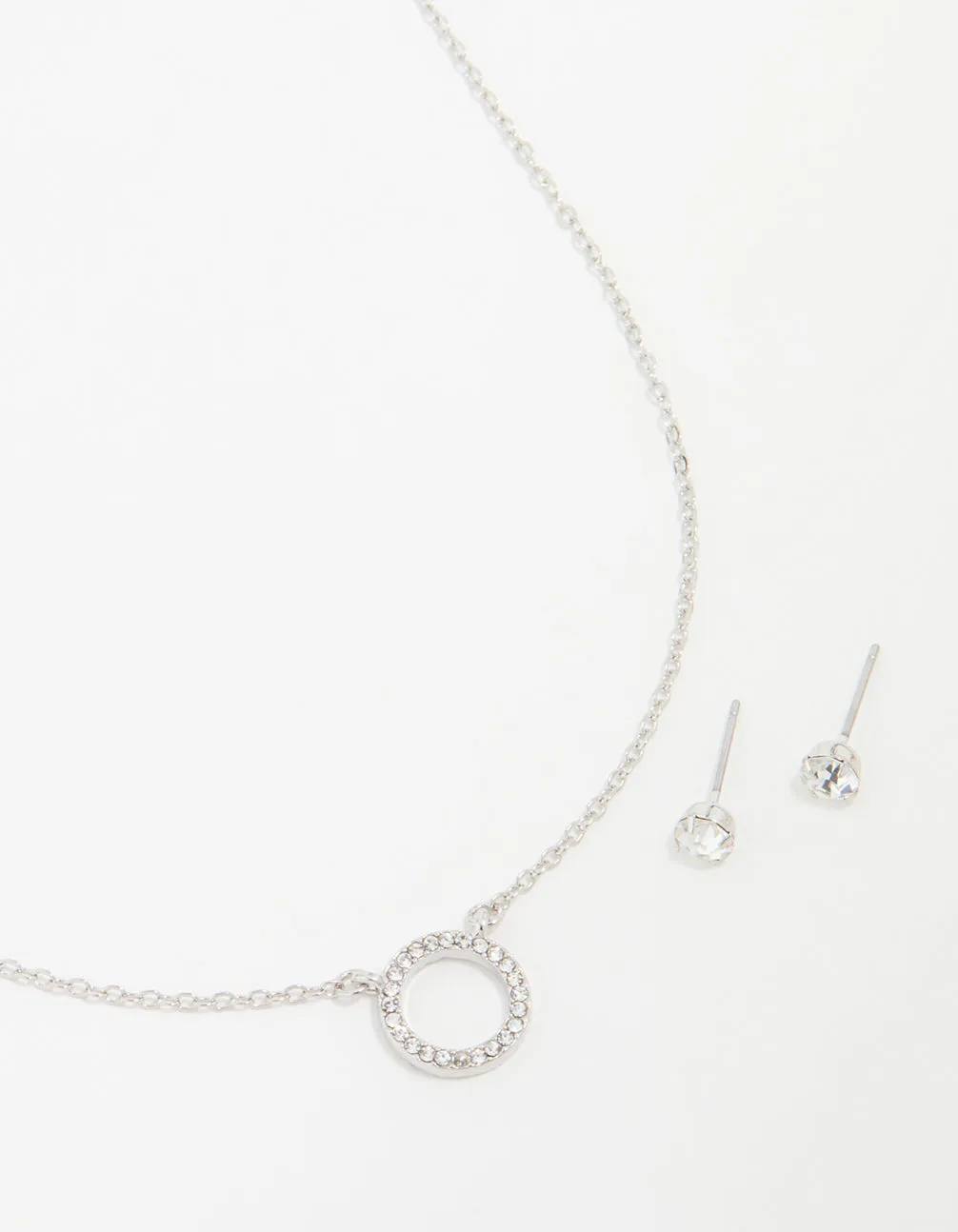 Silver Diamante Circle Pendant Necklace & Stud Earrings Set sold by lovisa