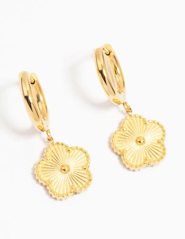 Waterproof Gold Plated Stainless Steel Flower Drop Hoop Earrings sold by lovisa