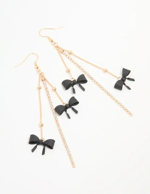 Gold Black Bow Chain Drop Earrings sold by lovisa