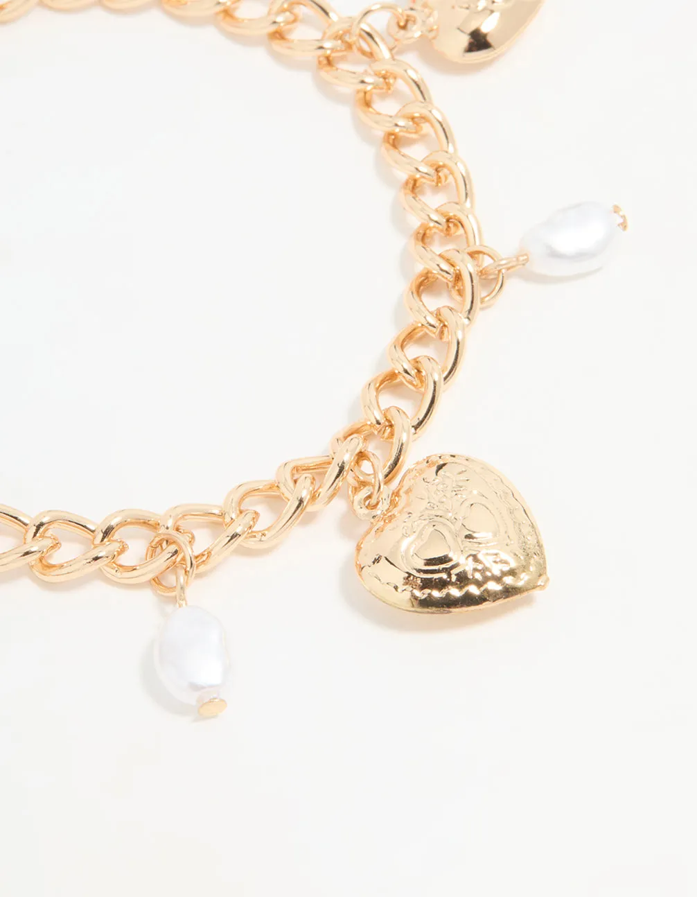 Gold Pearl Heart Charm Bracelet sold by lovisa product image thumbnail 2