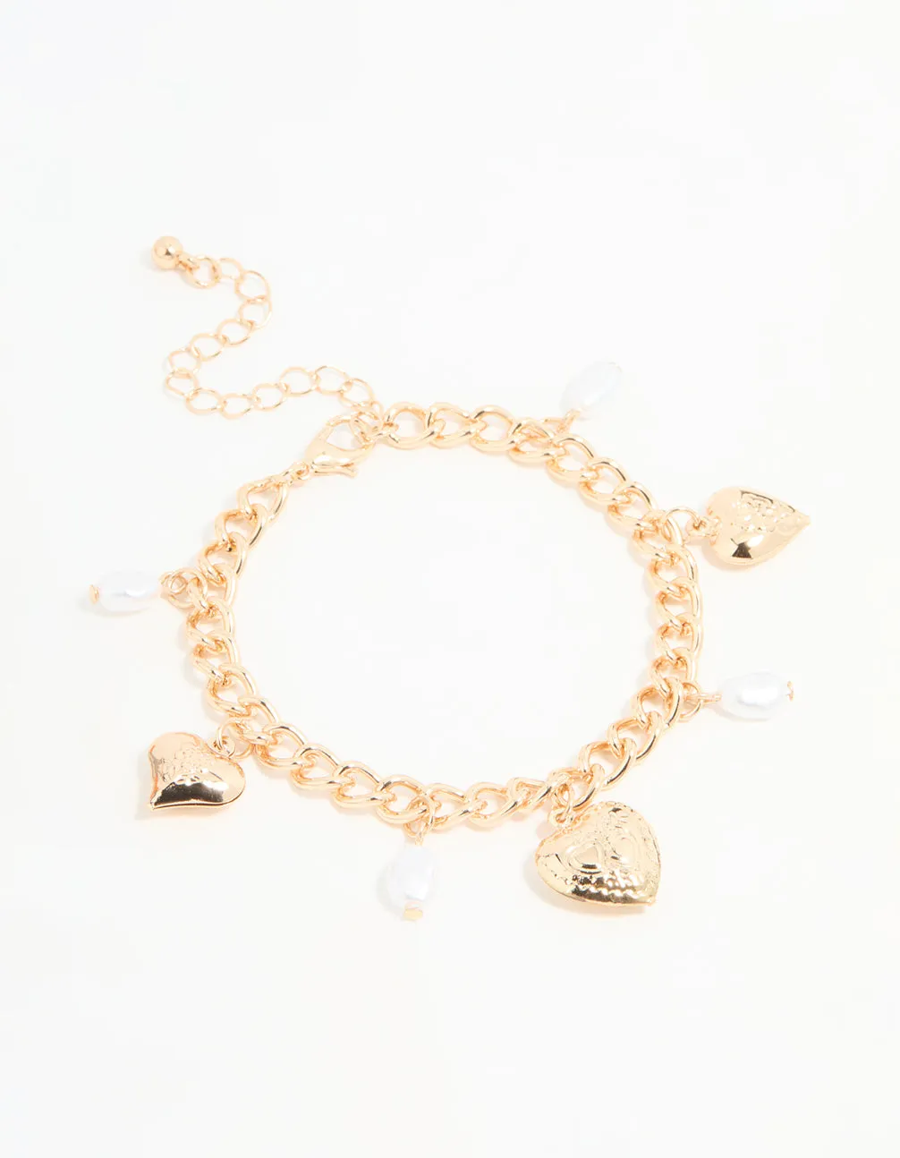 Gold Pearl Heart Charm Bracelet sold by lovisa