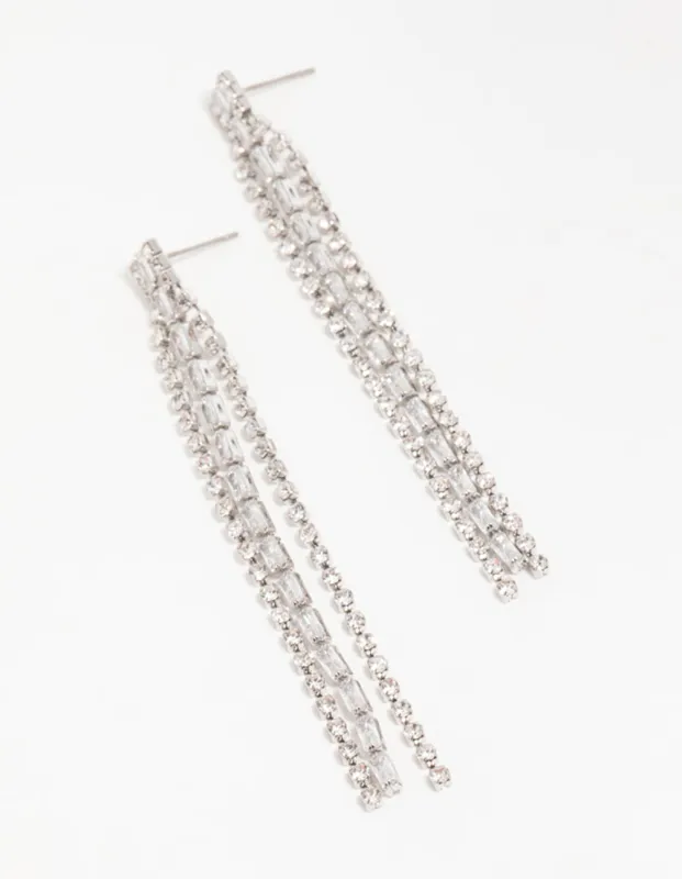 Silver Diamante Baguette Cupchain Drop Earrings sold by lovisa
