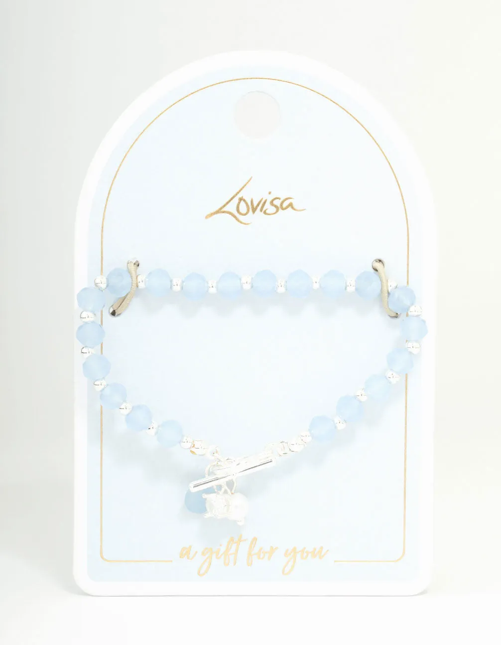 Silver Pearl & Diamante Blue Beaded Bracelet sold by lovisa