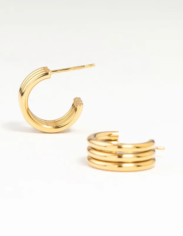 Waterproof Gold Plated Stainless Steel Fluted Hoop Earrings sold by lovisa