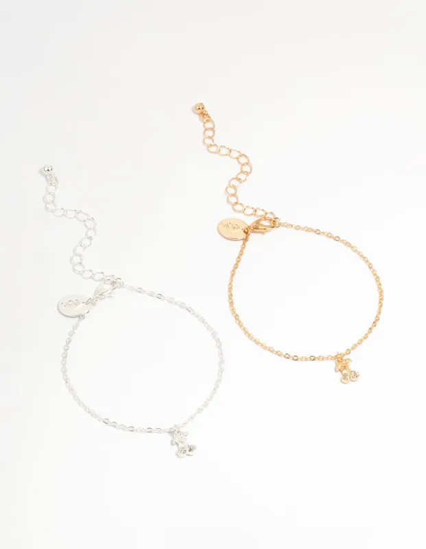 Mixed Metal Diamante Cherry Bracelets 2-Pack sold by lovisa