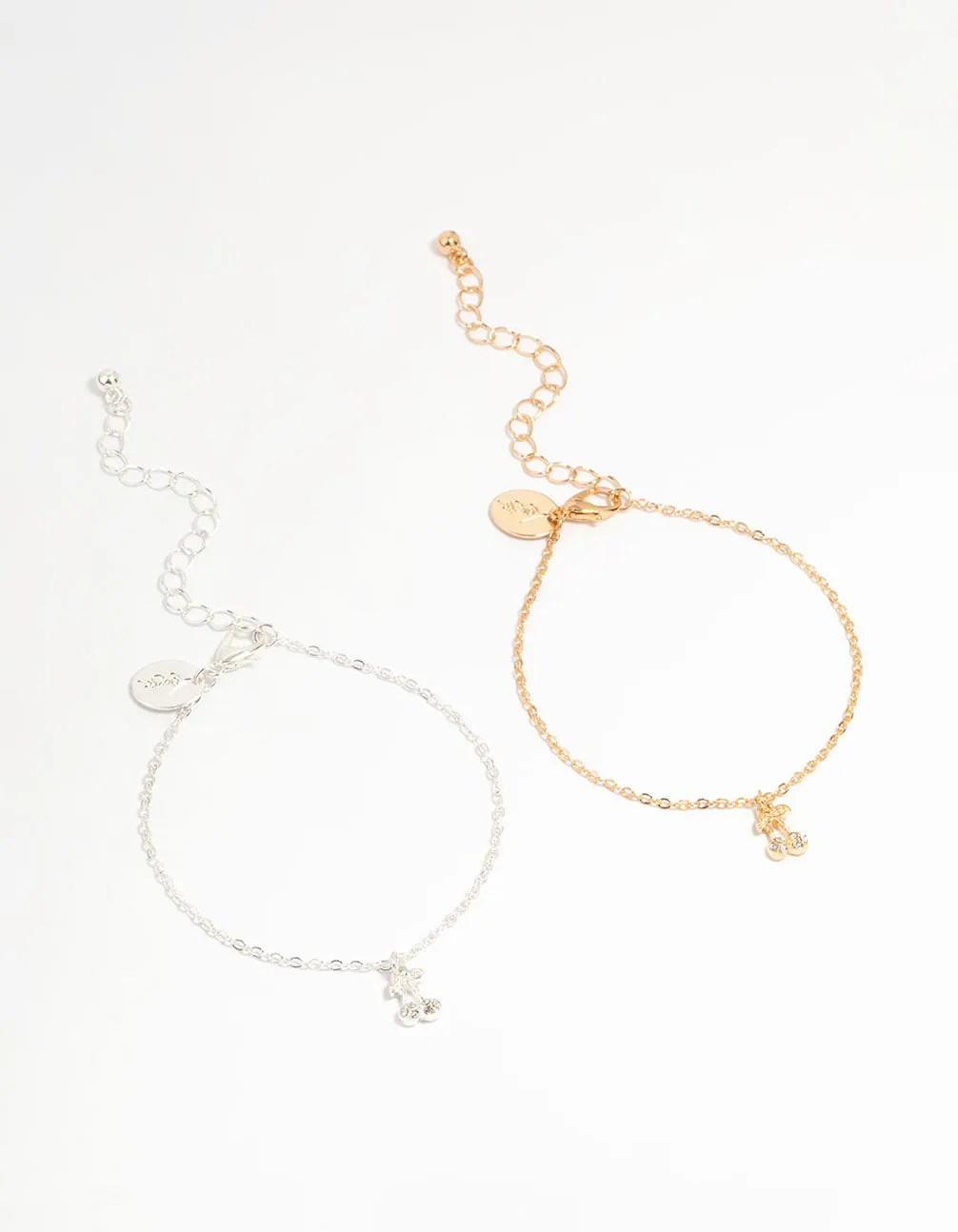 Mixed Metal Diamante Cherry Bracelets 2-Pack sold by lovisa