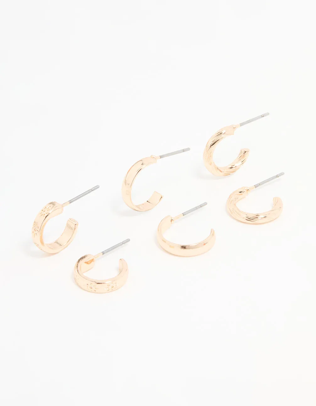 Gold Textured & Sleek Hoop Earrings 3-Pack sold by lovisa