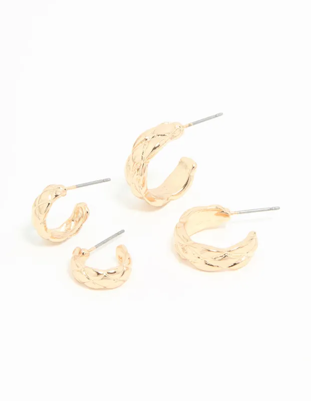 Gold Braided Mixed Size Hoop Earrings 2-Pack sold by lovisa