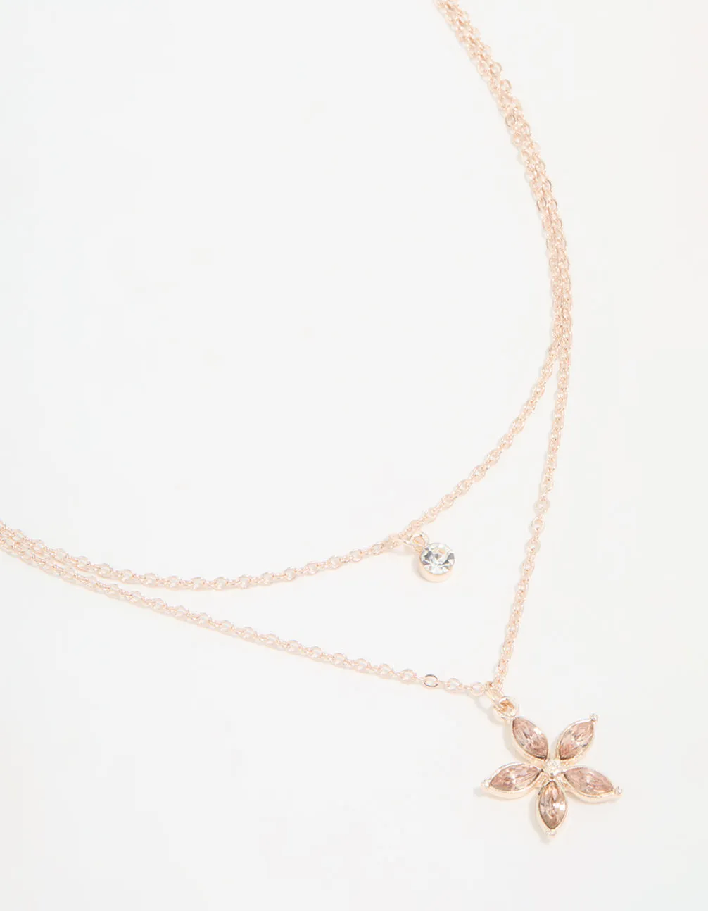 Rose Gold Diamante Flower Layered Necklace sold by lovisa