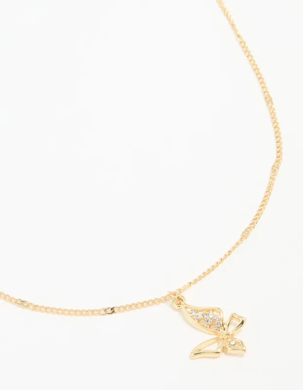 Gold Plated Cubic Zirconia Asymmetrical Butterfly Pendant Necklace sold by lovisa