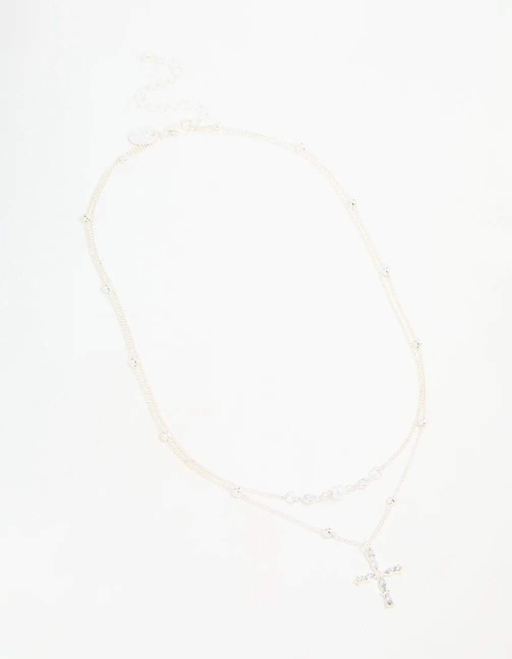 Silver Beaded Diamante Cross Layered Necklace sold by lovisa product image thumbnail 2