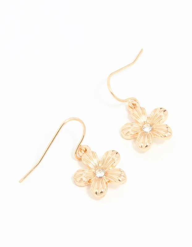 Gold Diamante Flower Drop Earrings sold by lovisa
