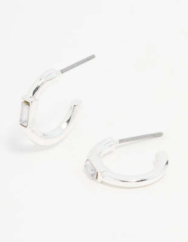 Silver Diamante Baguette Huggie Earrings sold by lovisa
