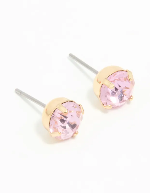 Gold Pink Diamante Stud Earrings sold by lovisa