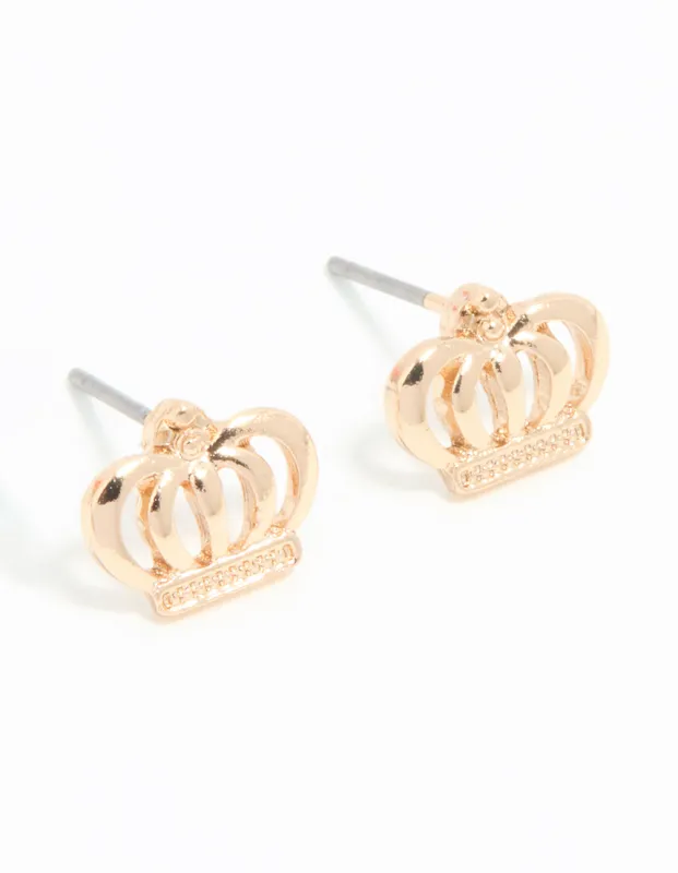Gold Crown Stud Earrings sold by lovisa
