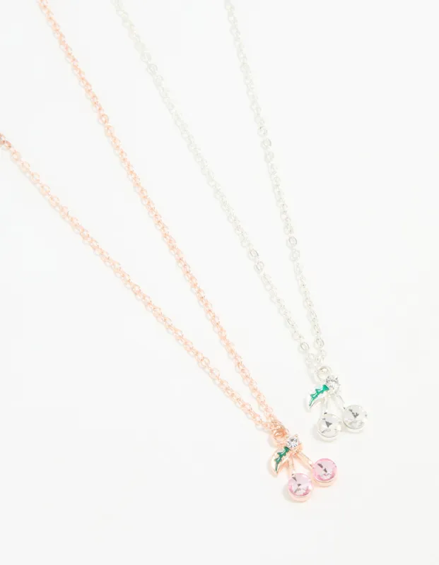 Mixed Metal Cherry Diamante Pendant Necklaces 2-Pack sold by lovisa