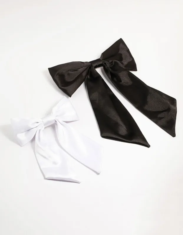 Black & White Fabric Classic Bow Hair Clips 2-Pack sold by lovisa