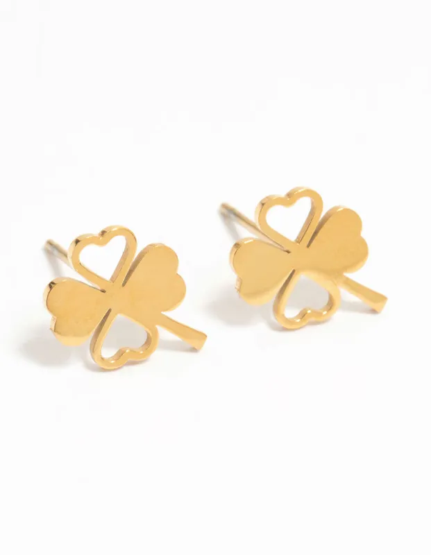 Waterproof Gold Plated Stainless Steel Heart Clover Stud Earrings sold by lovisa
