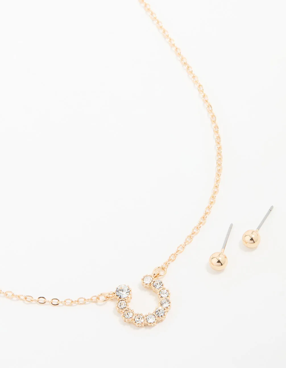 Gold Diamante Circle Necklace & Stud Earrings Set sold by lovisa