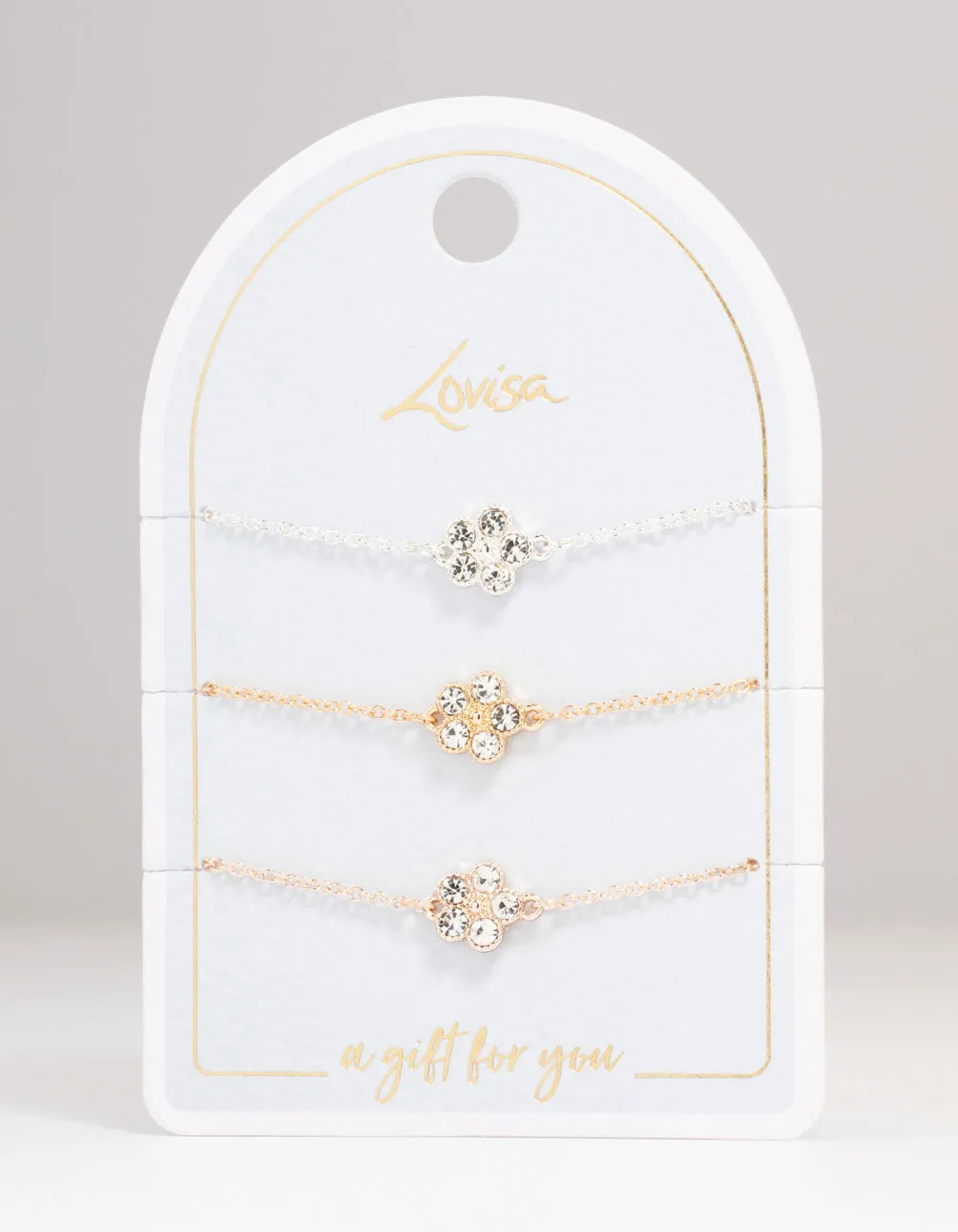 Mixed Metals Diamante Flower Bracelets 3-Pack sold by lovisa product image thumbnail 2