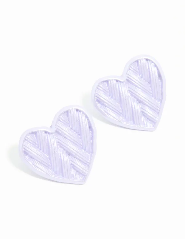 Silver Purple Coated Metal Textured Heart Stud Earrings sold by lovisa