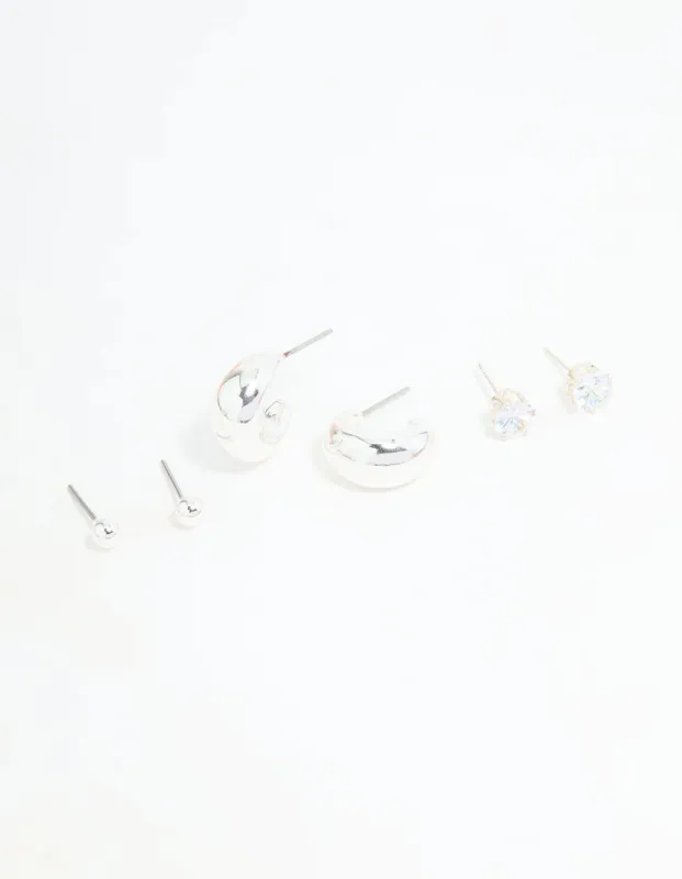 Silver Diamante Teardrop Stud & Drop Earrings Pack sold by lovisa