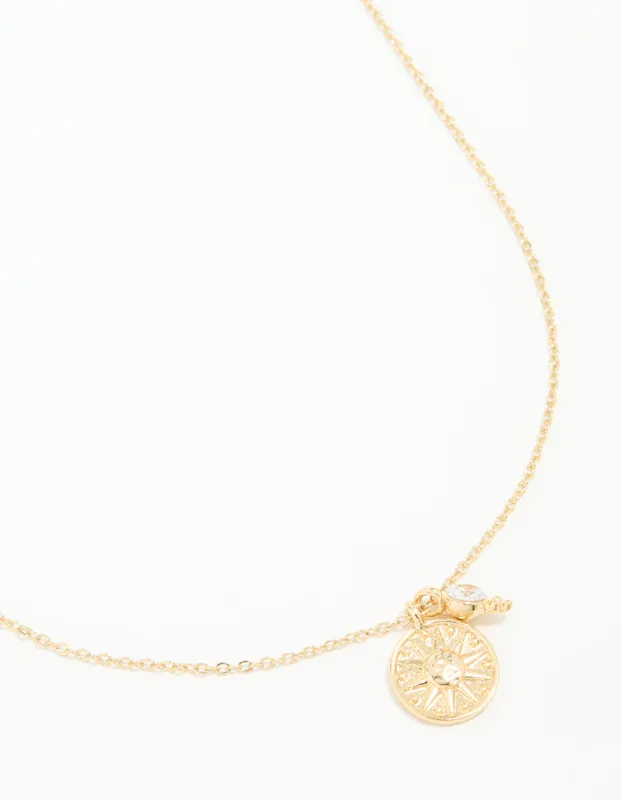 Gold Plated Star Disc & Cubic Zirconia Drop Pendant Necklace sold by lovisa