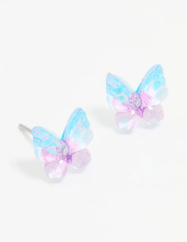 Purple & Blue Acrylic Bubble Butterfly Stud Earrings sold by lovisa