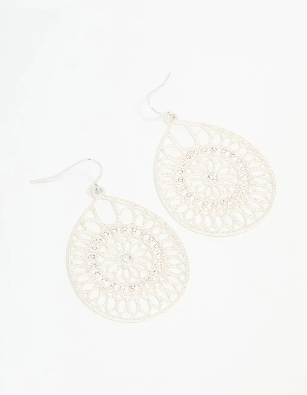 Silver Diamante Filigree Drop Earrings sold by lovisa