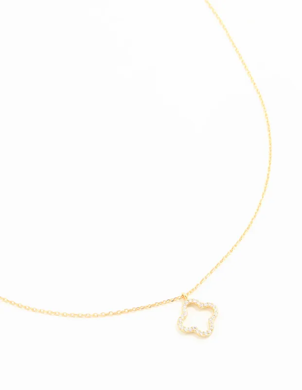 Gold Plated Sterling Silver Cubic Zirconia Flower Pendant Necklace sold by lovisa