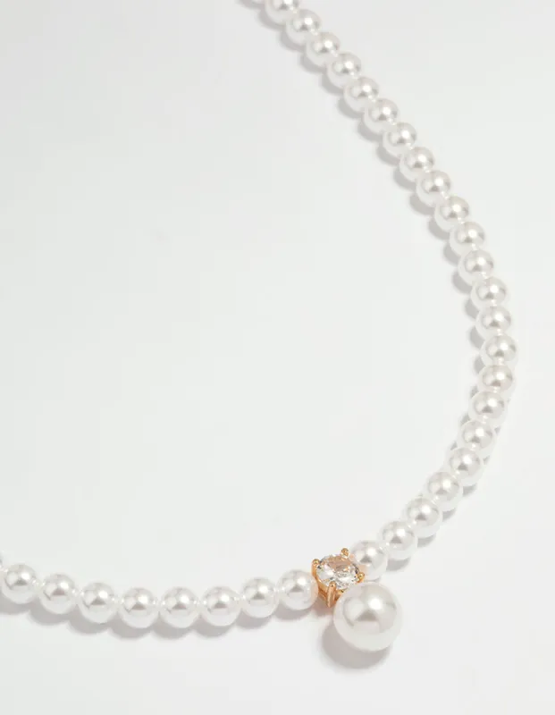 Gold Plated Pearl Cubic Zirconia Necklace sold by lovisa