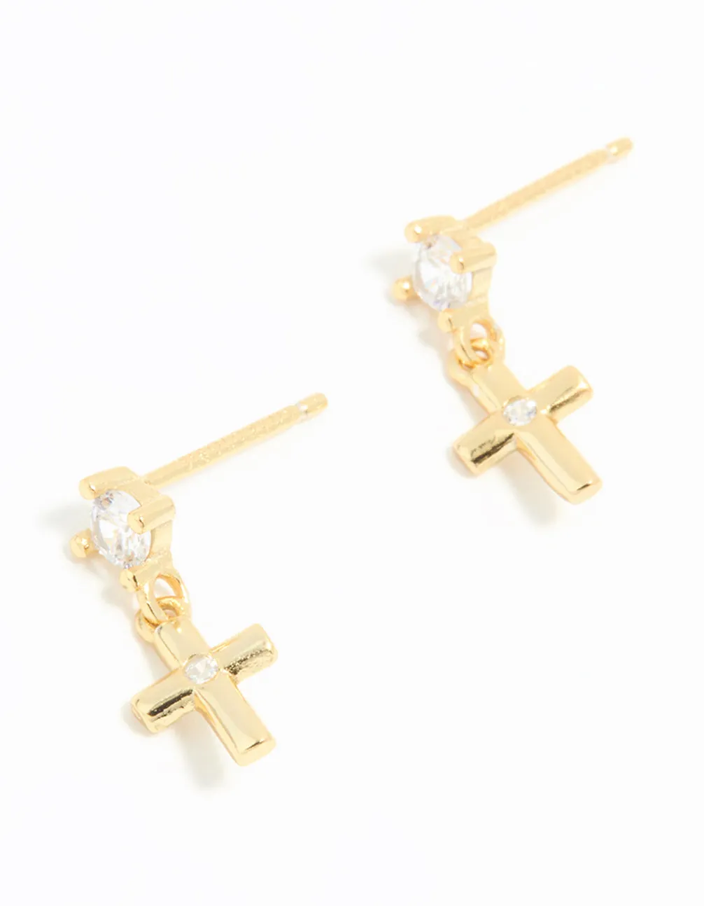 Gold Plated Sterling Silver Cubic Zirconia Cross Drop Earrings sold by lovisa