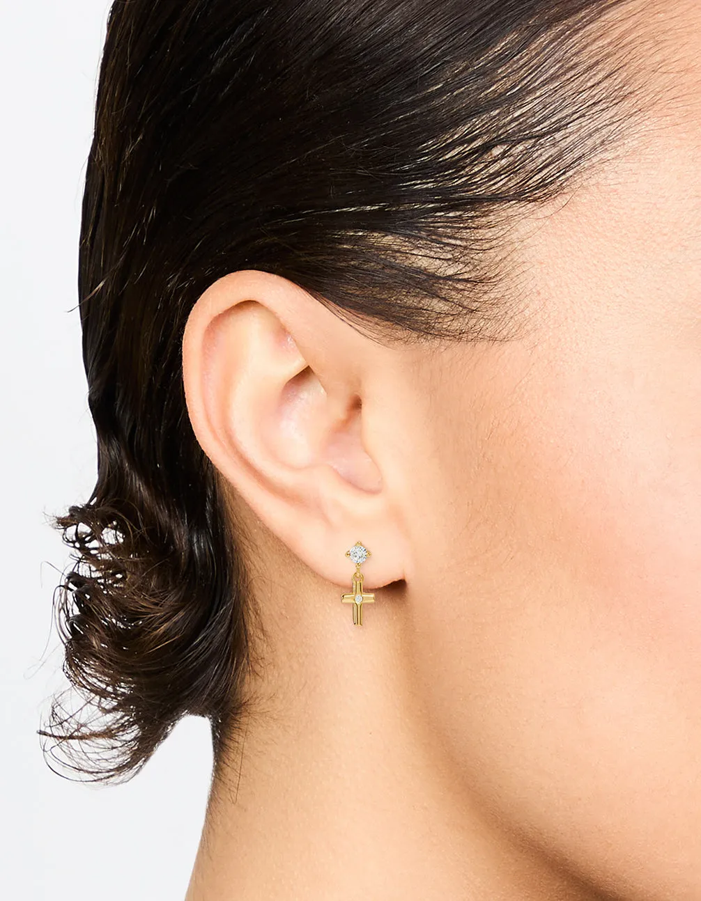 Gold Plated Sterling Silver Cubic Zirconia Cross Drop Earrings sold by lovisa product image thumbnail 2