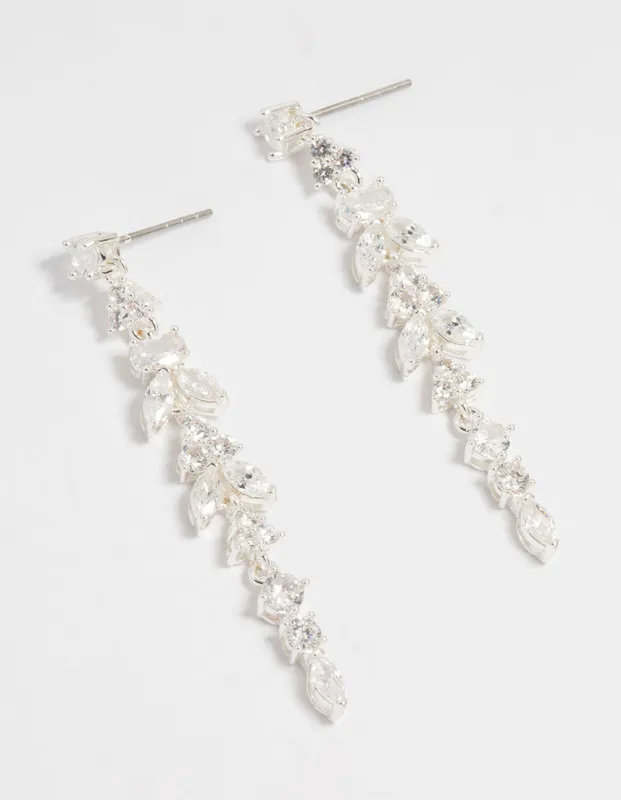 Silver Plated Cubic Zirconia Alternating Vine Linear Drop Earrings sold by lovisa