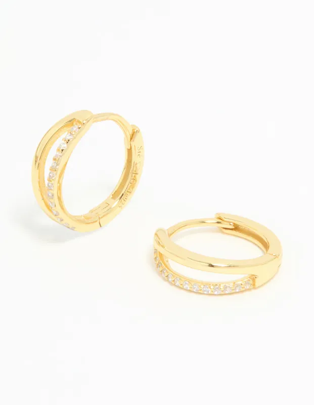 Gold Plated Sterling Silver Cubic Zirconia Double Hoop Earrings sold by lovisa