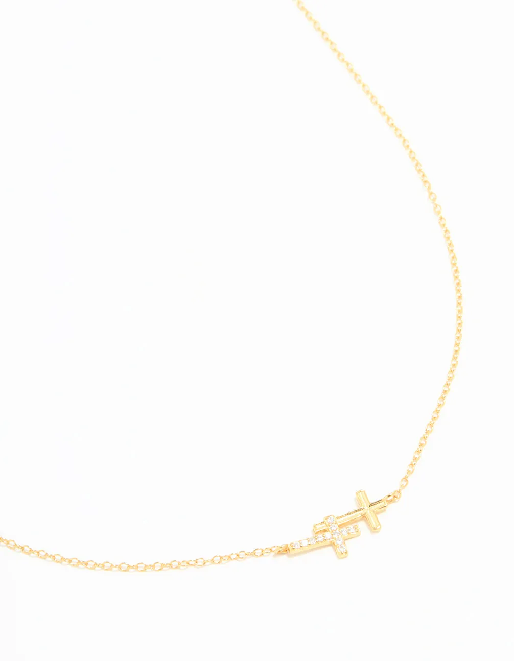 Gold Plated Sterling Silver Cubic Zirconia Double Cross Necklace sold by lovisa