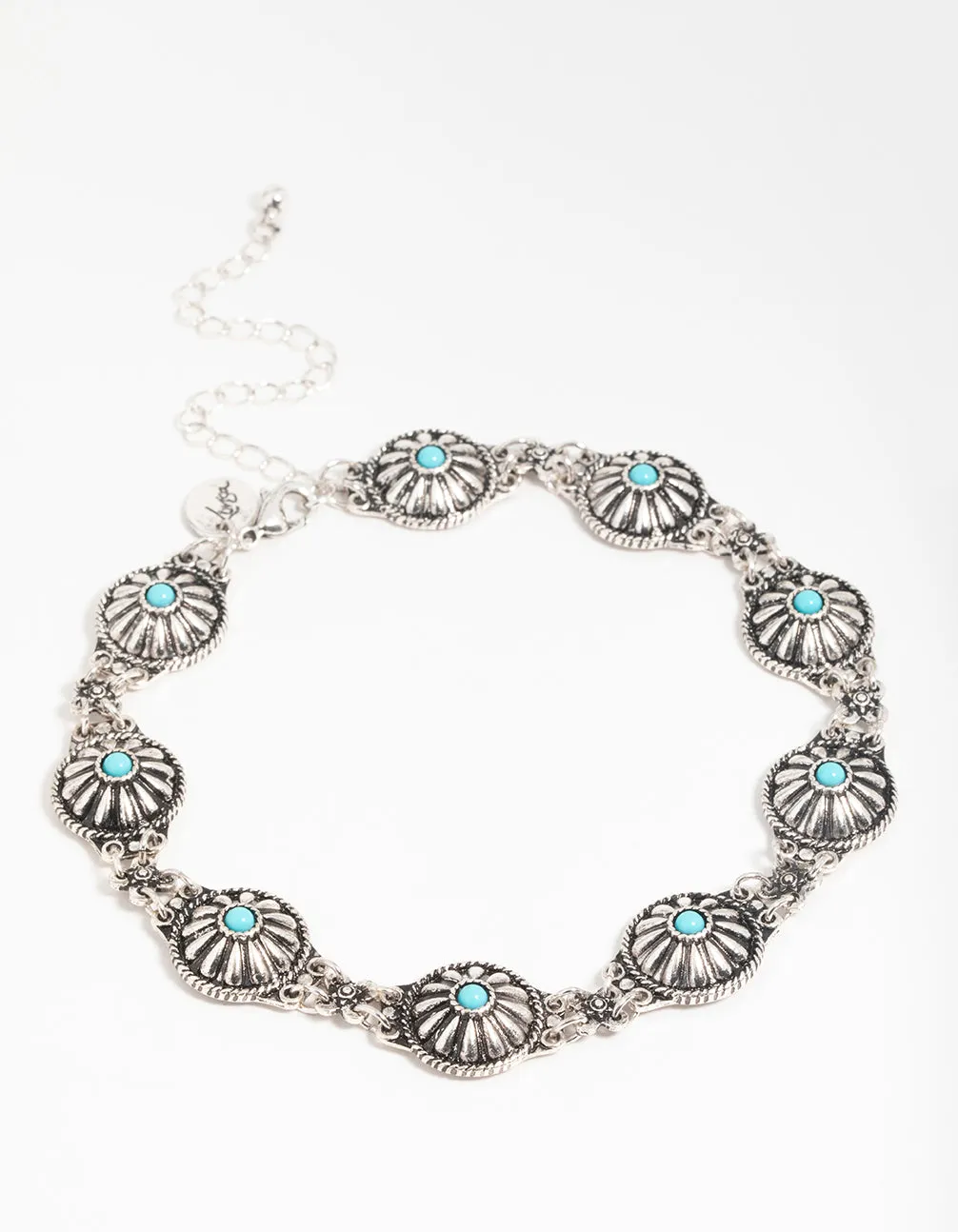 Antique Silver Circle Turquoise Choker Necklace sold by lovisa product image thumbnail 4