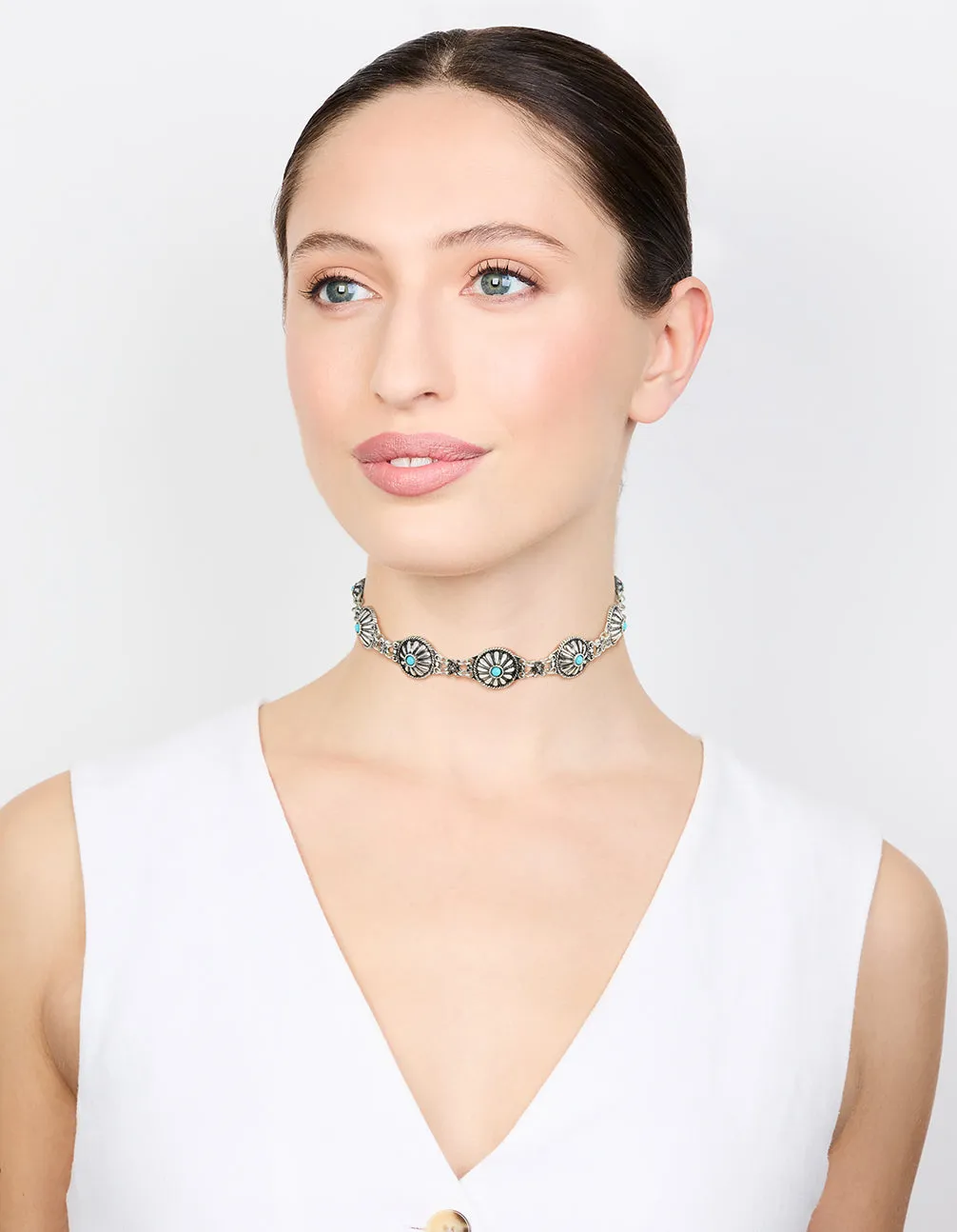 Antique Silver Circle Turquoise Choker Necklace sold by lovisa product image thumbnail 3