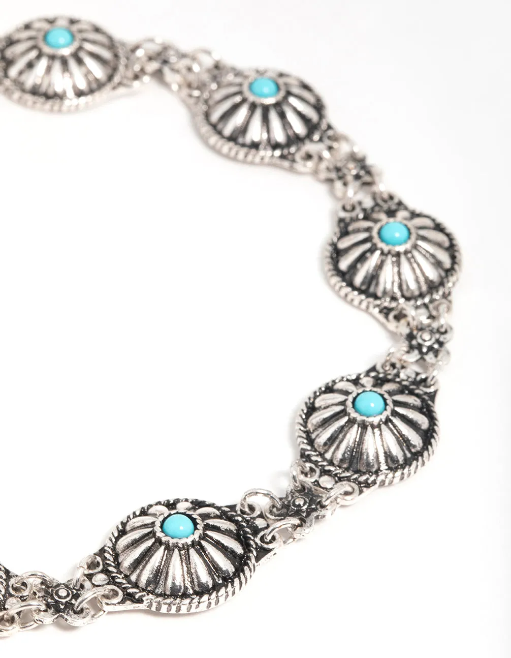 Antique Silver Circle Turquoise Choker Necklace sold by lovisa