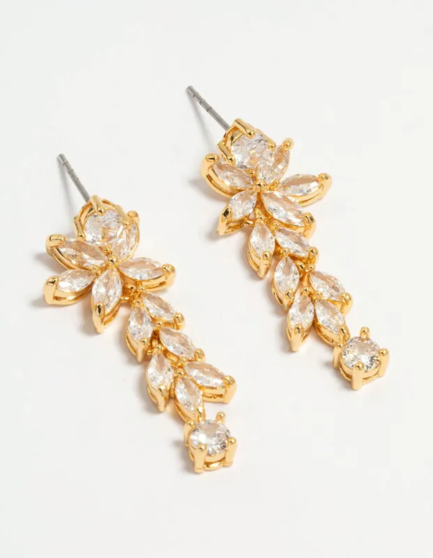Gold Plated Cubic Zirconia Medium Flower Vine Drop Earrings sold by lovisa