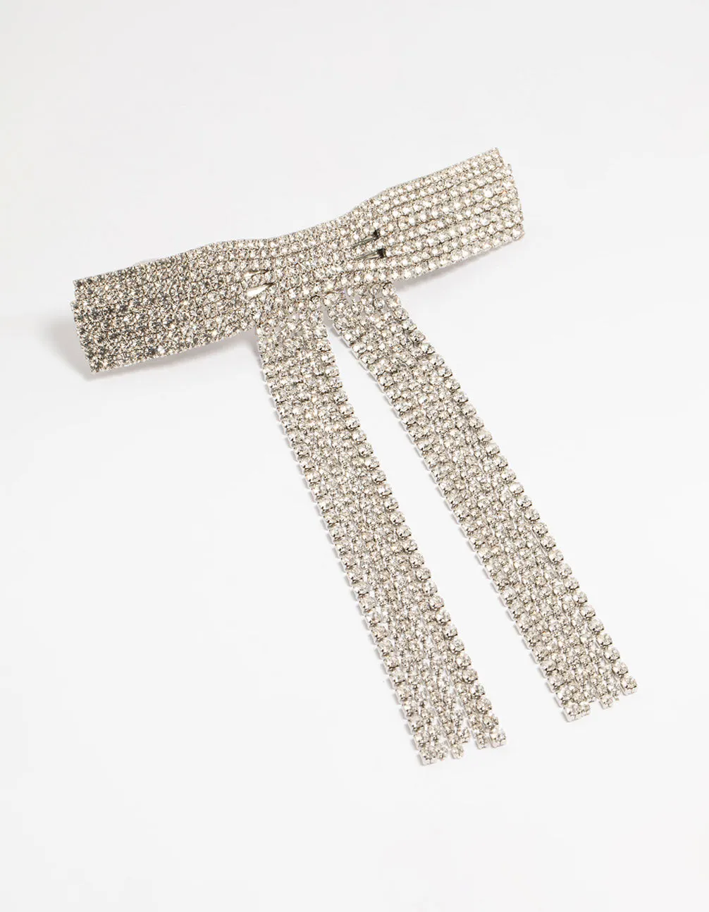 Silver Diamante Dangly Bow Hair Clip sold by lovisa