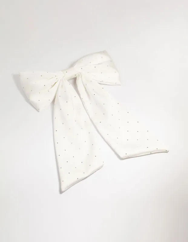 White Fabric Diamante Scatter Bow Clip sold by lovisa