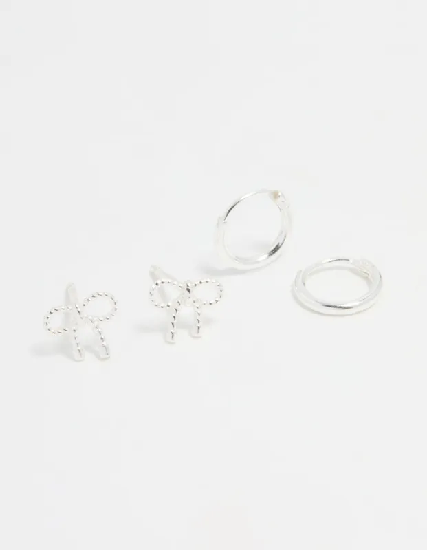 Sterling Silver Bow & Hoop Earrings 2-Pack sold by lovisa